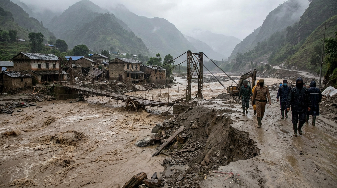 Flash flood destroys villages and infrastructure sites in northern Nepal