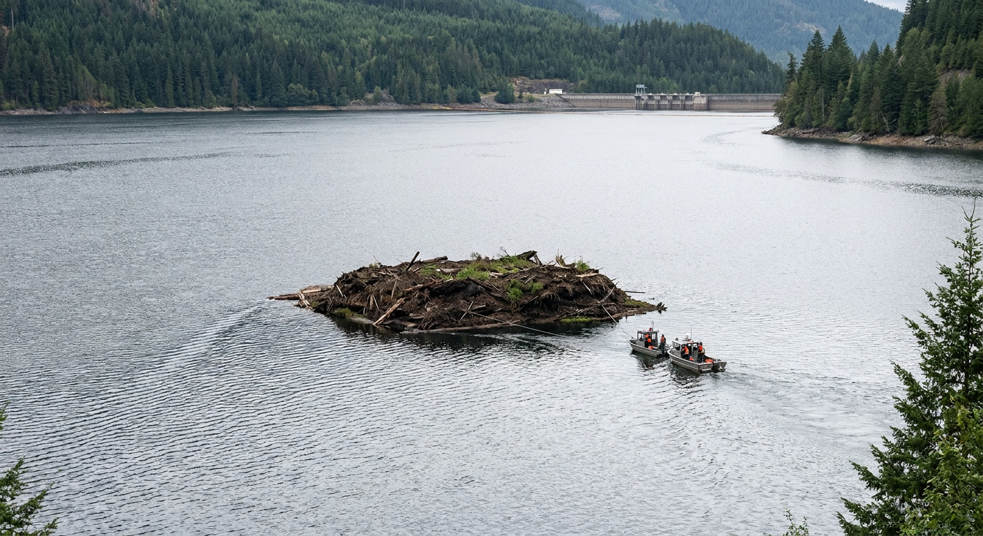 Floating island spotted in British Columbia reservoir moves 20 miles